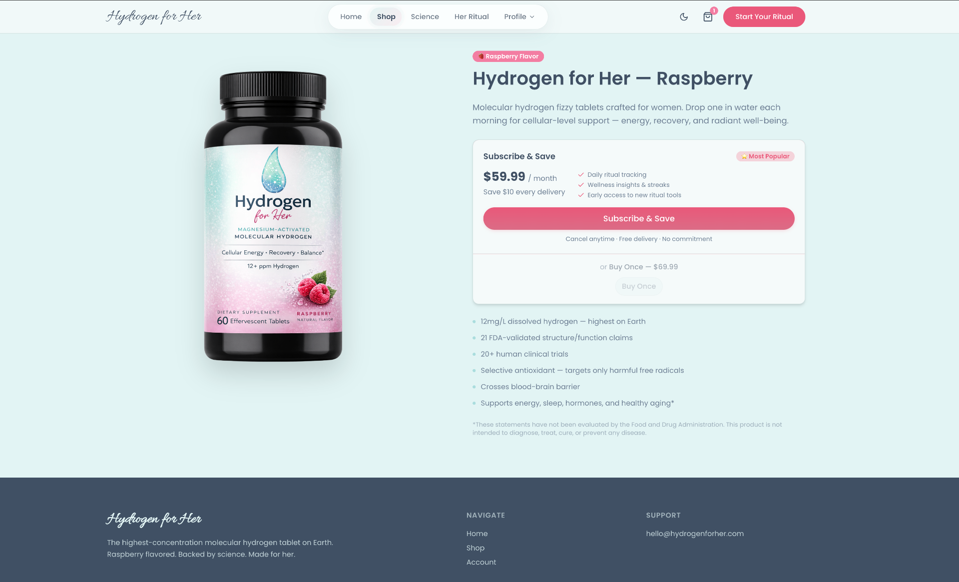 Hydrogen for Her product page